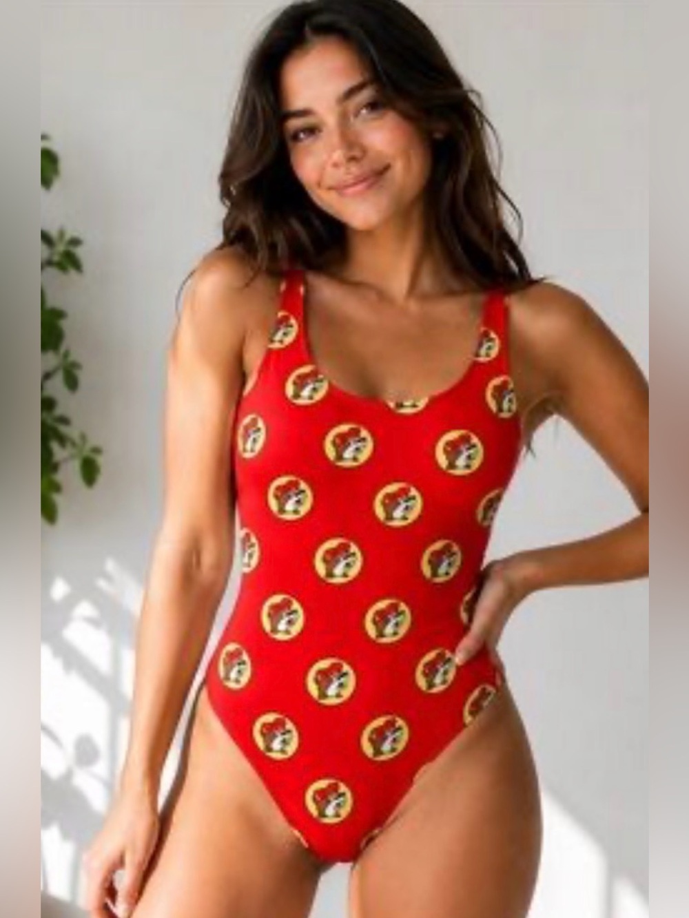 Buc-ees Swimsuit Womens Small Red One Piece Print Stretch Bucees Bathing Suit